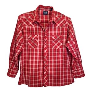 Wrangler Red & White Plaid Pearl Snap Western Long Sleeve Shirt Size 2XT